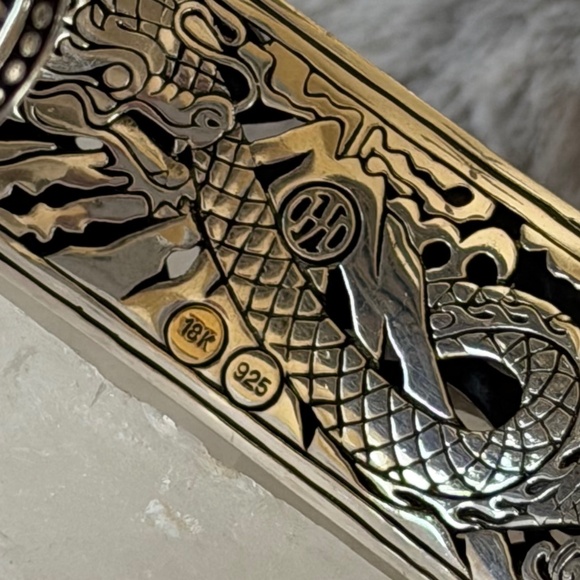 Estate Vintage Sterling Silver & 18K Gold John Hardy Dragon Scale Cuff Bracelet - Picture 3 of 7